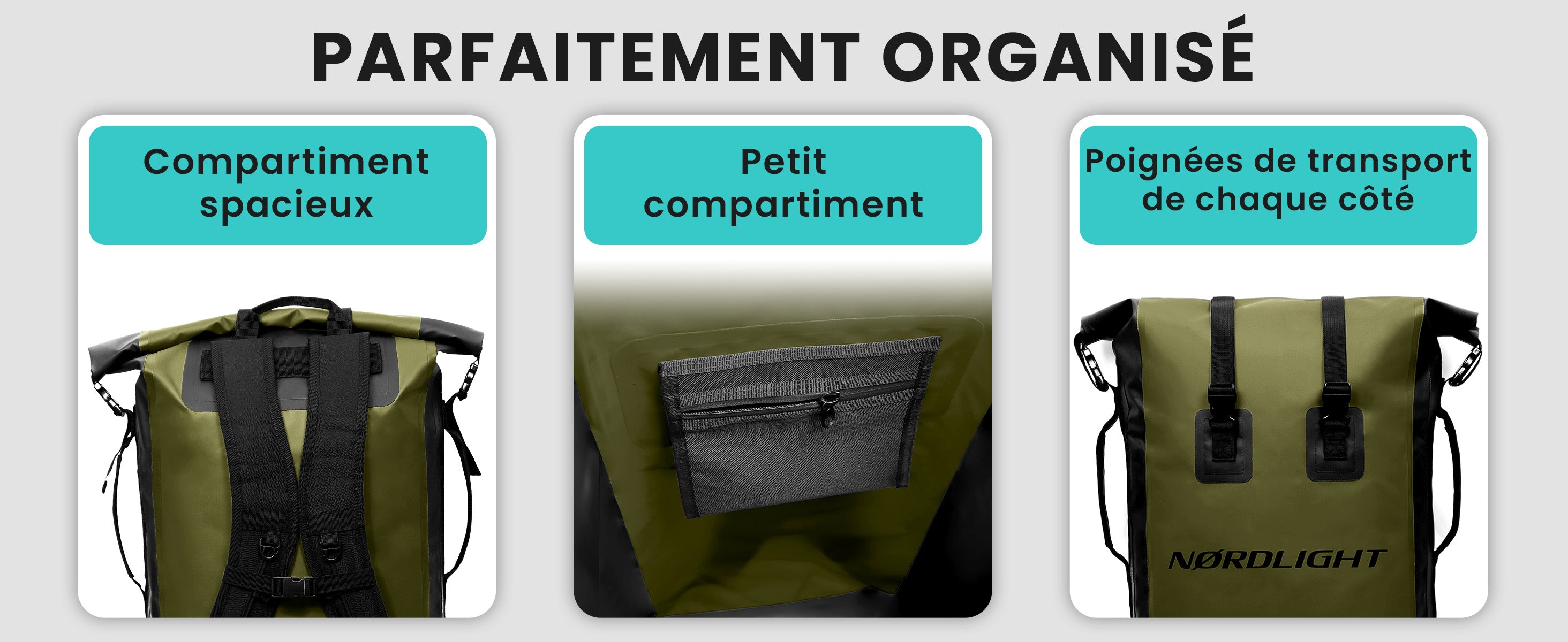Sac à dos Nørdlight 35L – grand compartiment principal, petite poche intérieure et poignées de transport des deux côtés