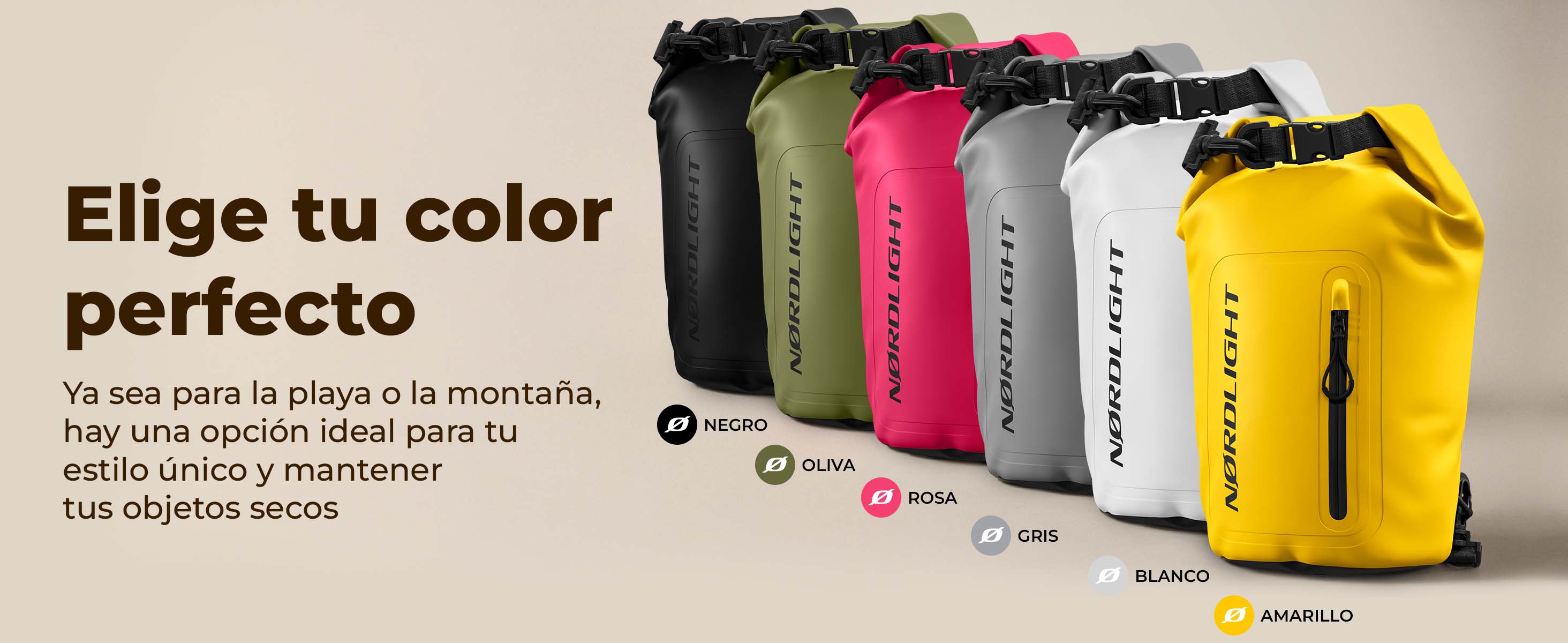 Elige tu bolsa impermeable Nørdlight – 6 colores para playa, montaña y mantener tus cosas secas