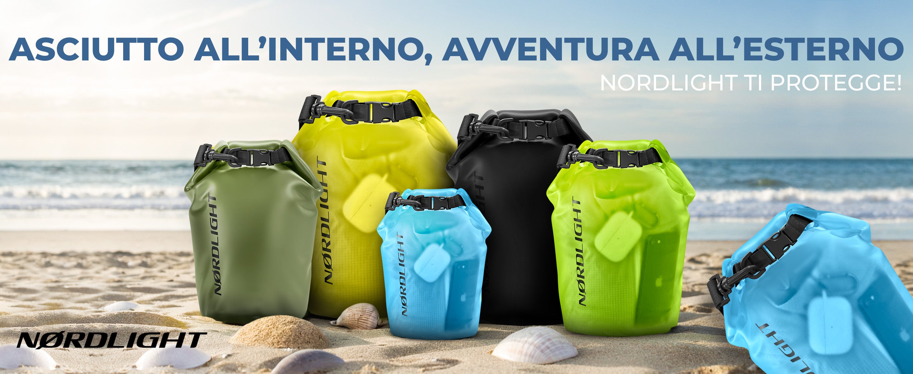 Borse stagne impermeabili Nørdlight in varie dimensioni – ideali per spiaggia, barca, campeggio e avventure all'aperto