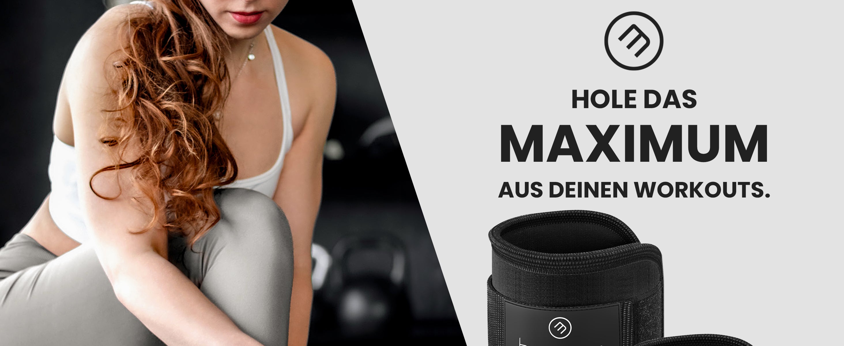 Frau legt bemaxx, Fußschlaufen am Knöchel im Fitnessstudio für Kabelzug-Übungen an.