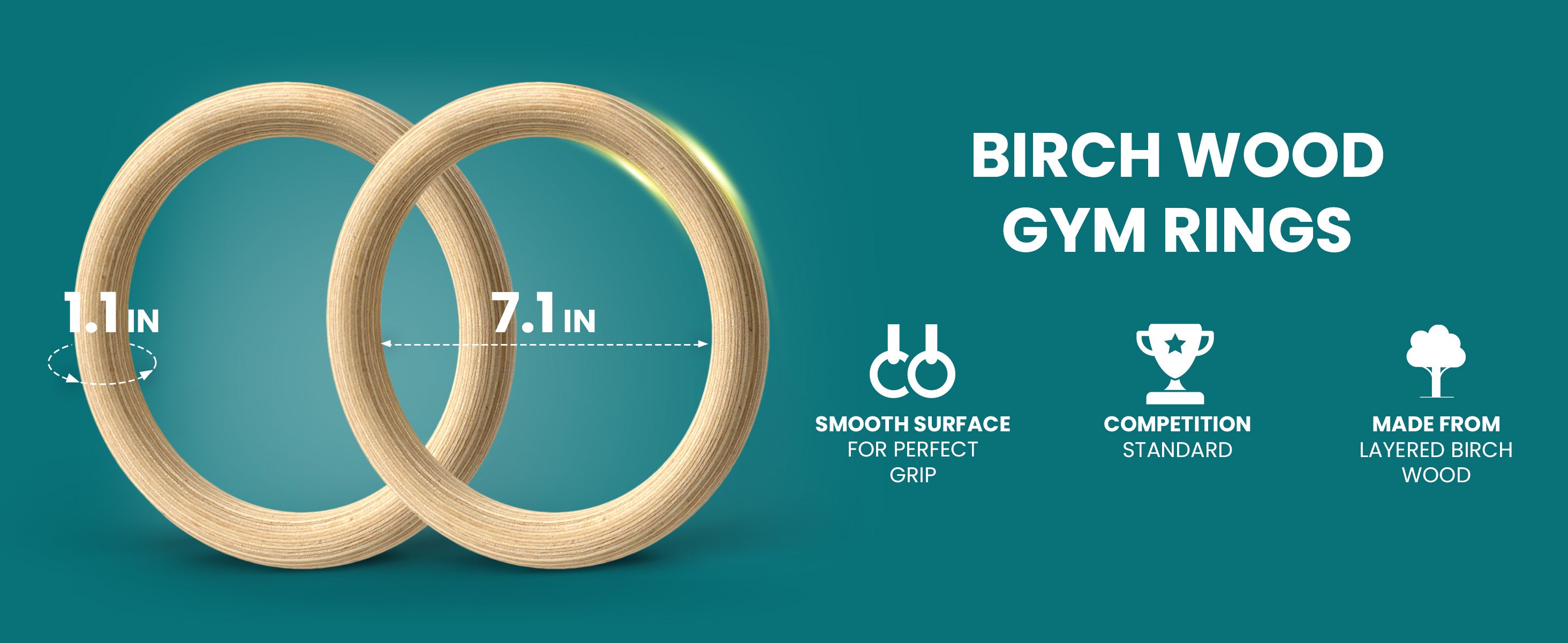 bemaxx Gym Rings made of birch wood – 18 cm outer diameter, 2.8 cm grip, competition standard and great grip.