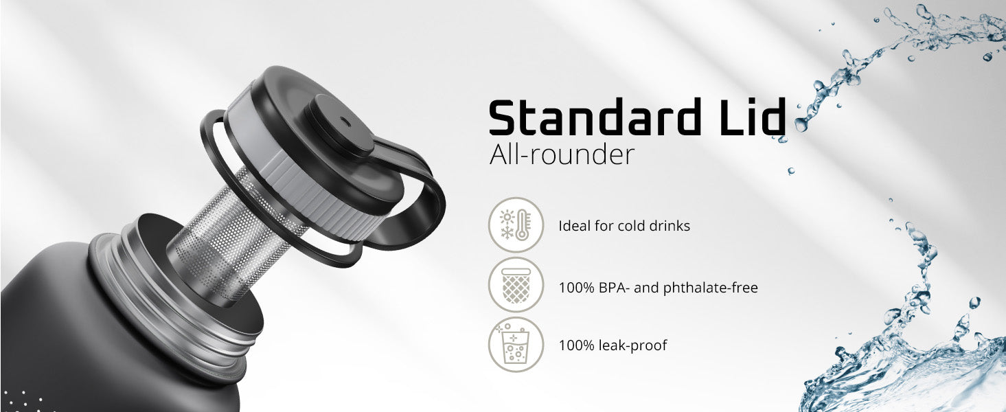 bemaxx Standard Lid for Active Flask – perfect for hot & cold drinks, includes modular tea strainer.