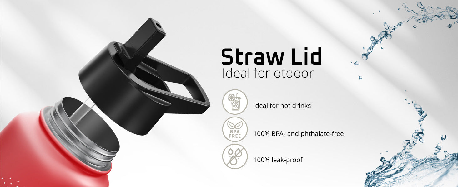 bemaxx Straw Lid for Active Flask – great for cold drinks & outdoor use, BPA-free and leakproof design.