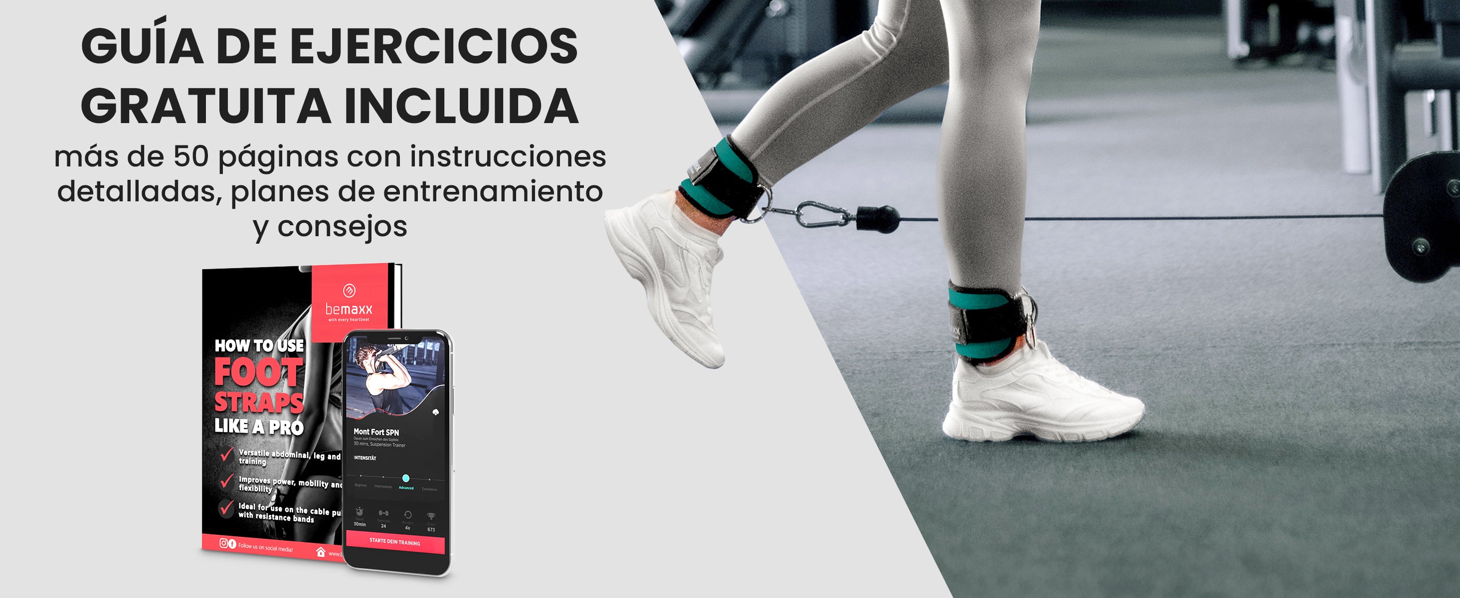 Guía de ejercicios y app gratis con más de 50 páginas de consejos para entrenar piernas