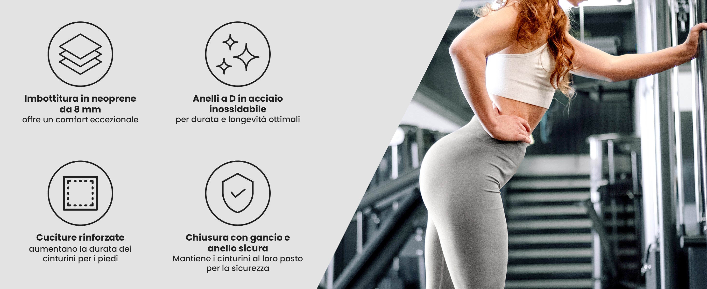 Cavigliere bemaxx – imbottitura in neoprene, anelli in acciaio, cuciture rinforzate