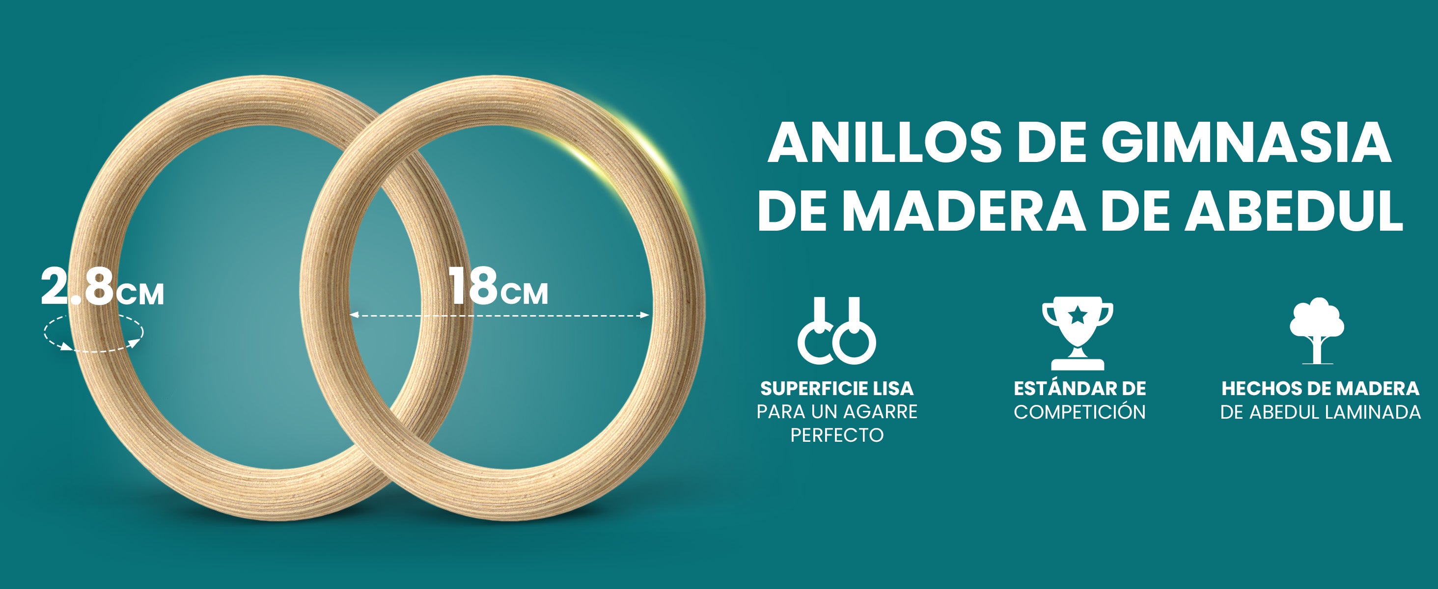 Set bemaxx con anillos de madera de abedul, superficie lisa y estándar de competición