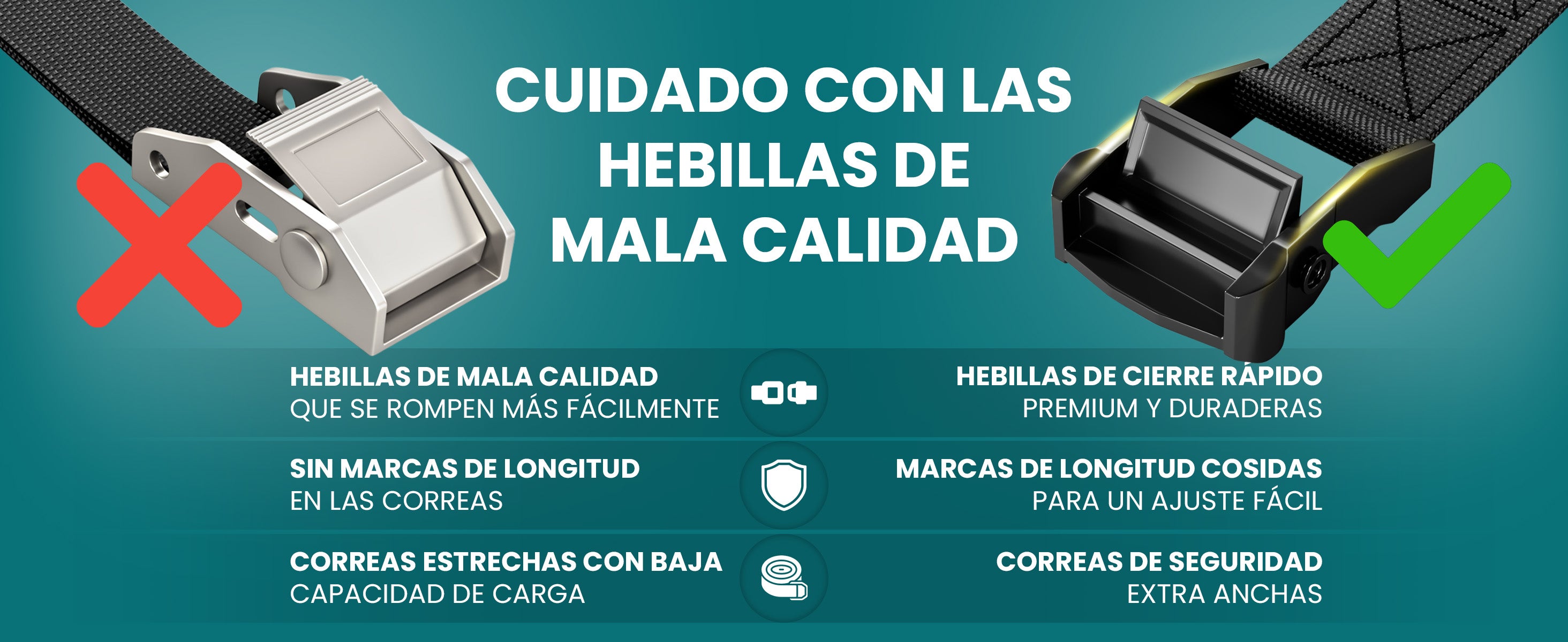 Comparación de hebillas malas vs. hebillas seguras y duraderas de bemaxx