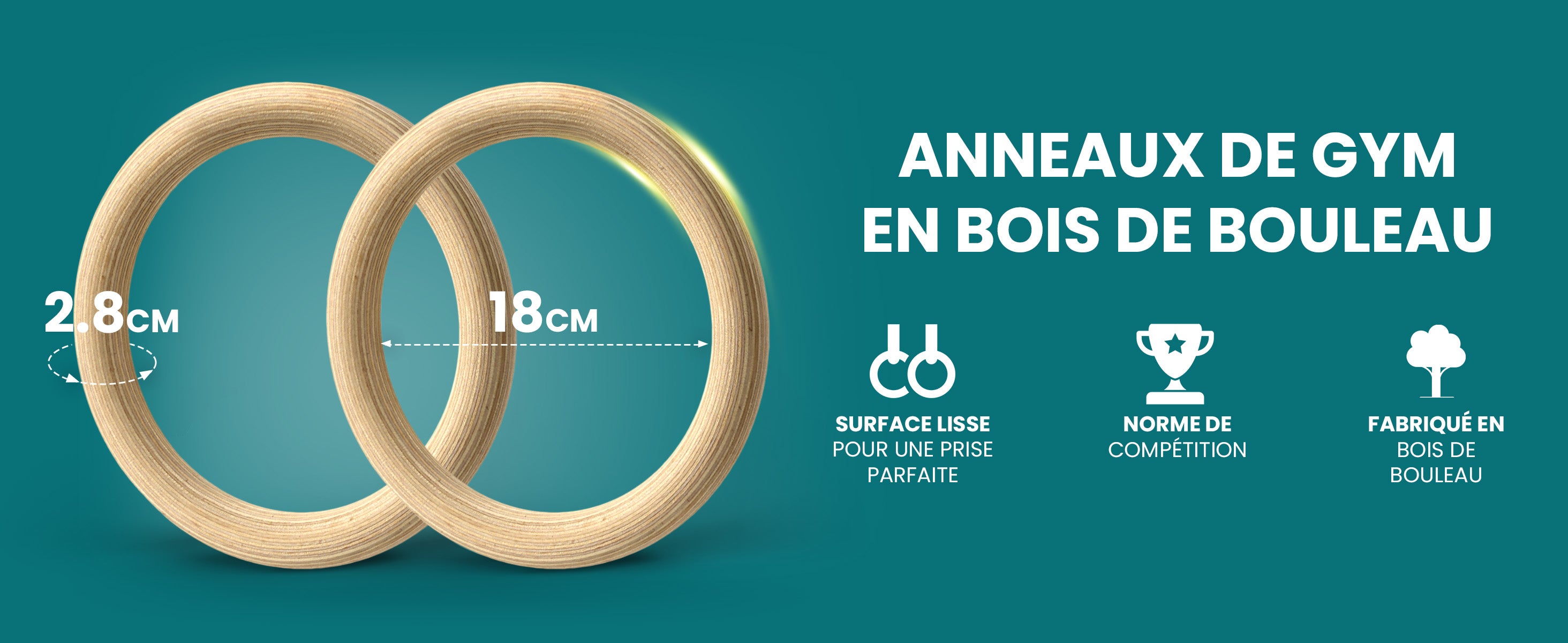 Set bemaxx avec anneaux bois de bouleau, surface lisse et norme compétition