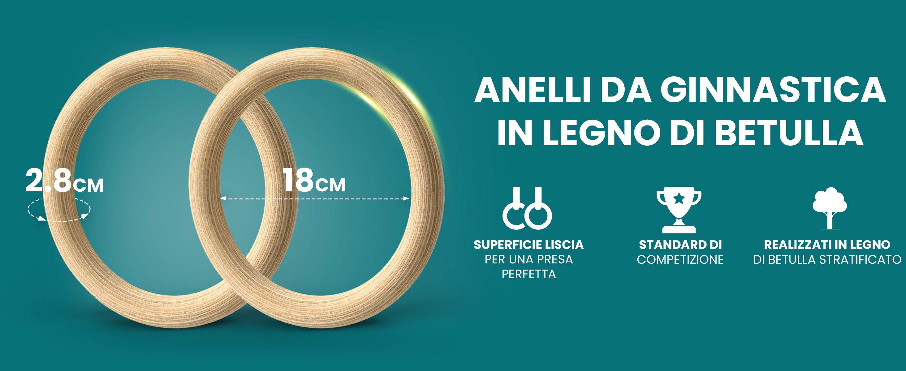 Set bemaxx con anelli in legno di betulla, superficie liscia e misure da competizione