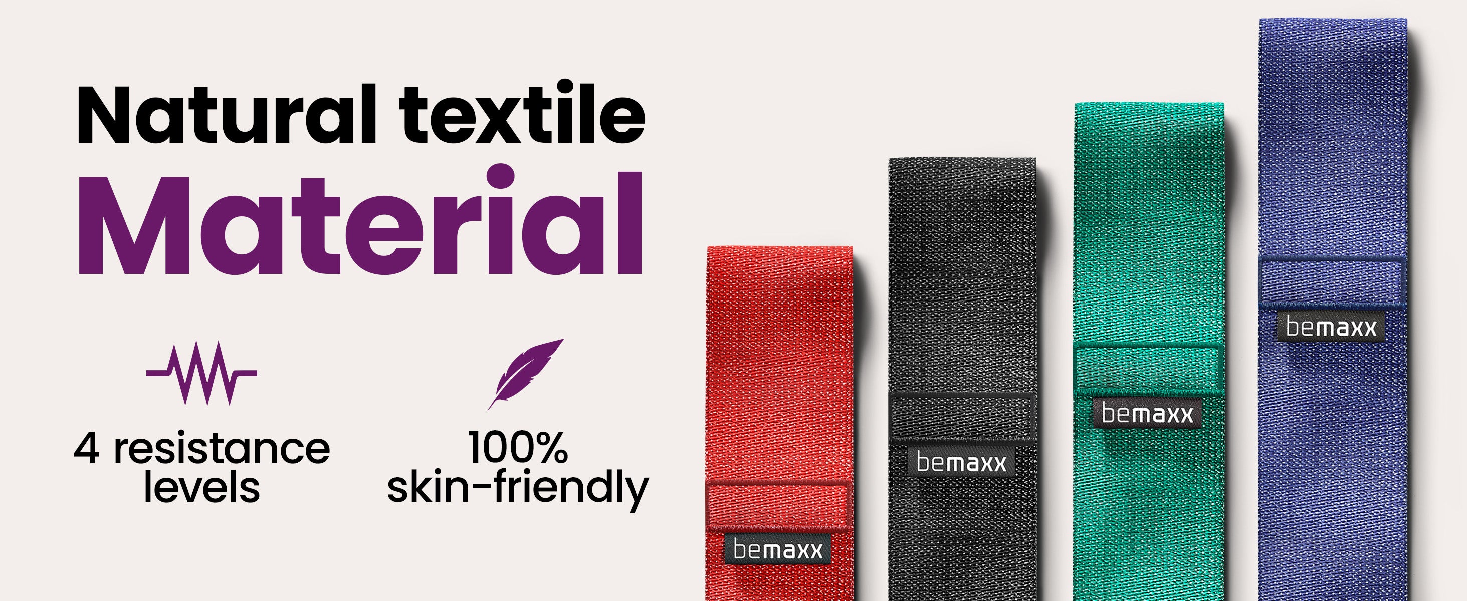 bemaxx loop bands – 4 resistance levels in a skin-friendly textile mix