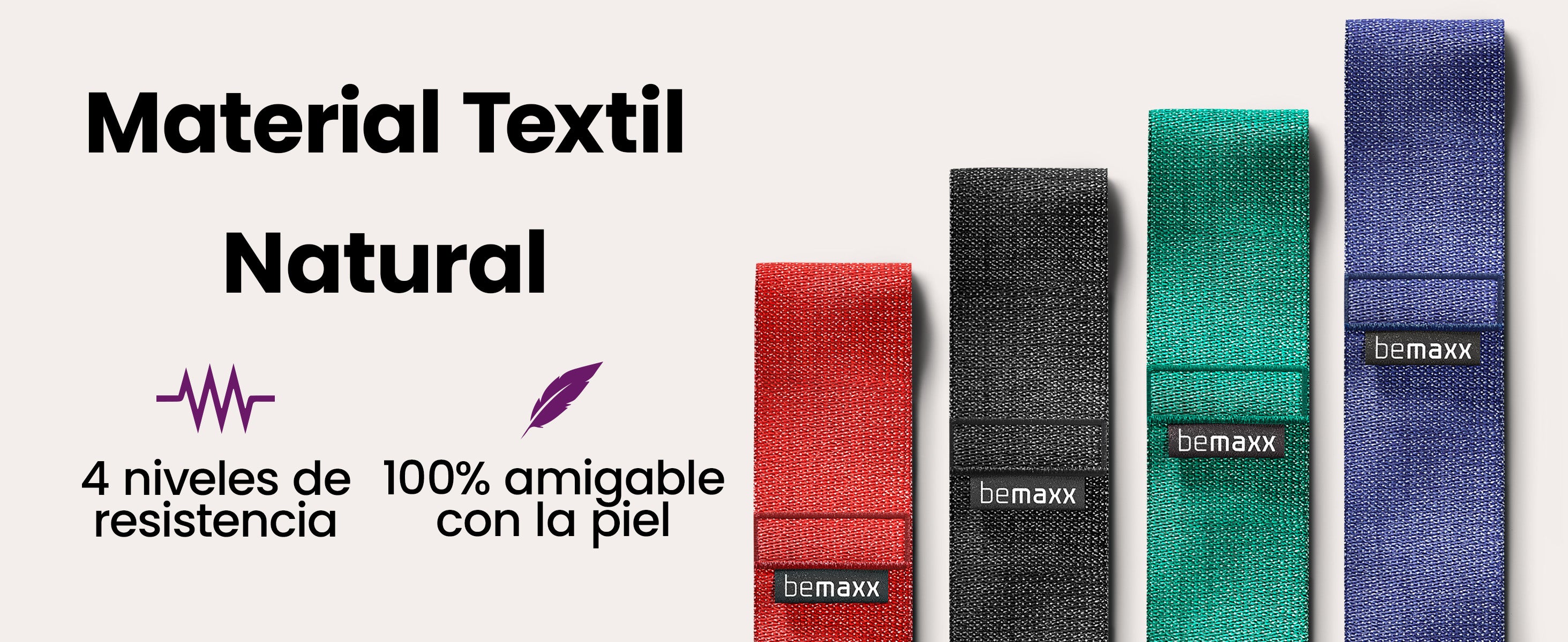 Bandas loop bemaxx – 4 niveles de resistencia en mezcla textil suave