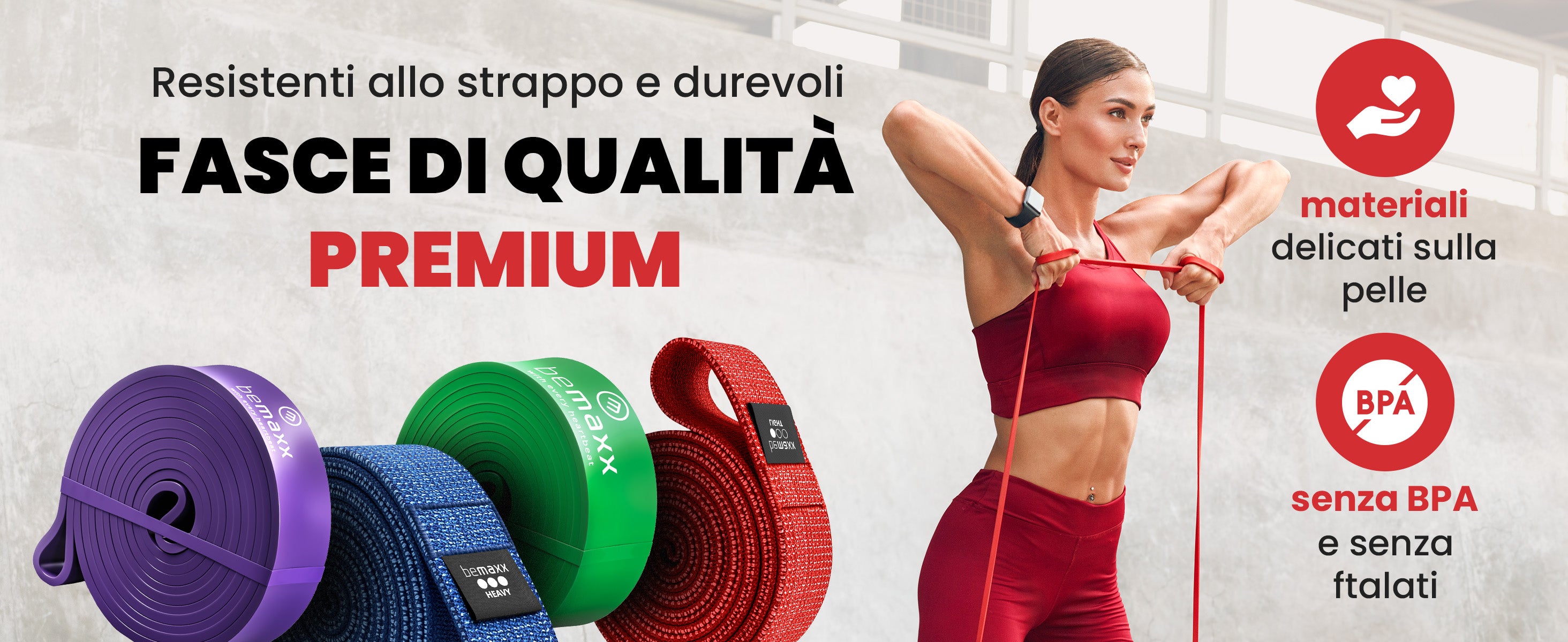 Fasce bemaxx – resistenti, senza BPA e delicate sulla pelle, ideali per allenamenti intensi