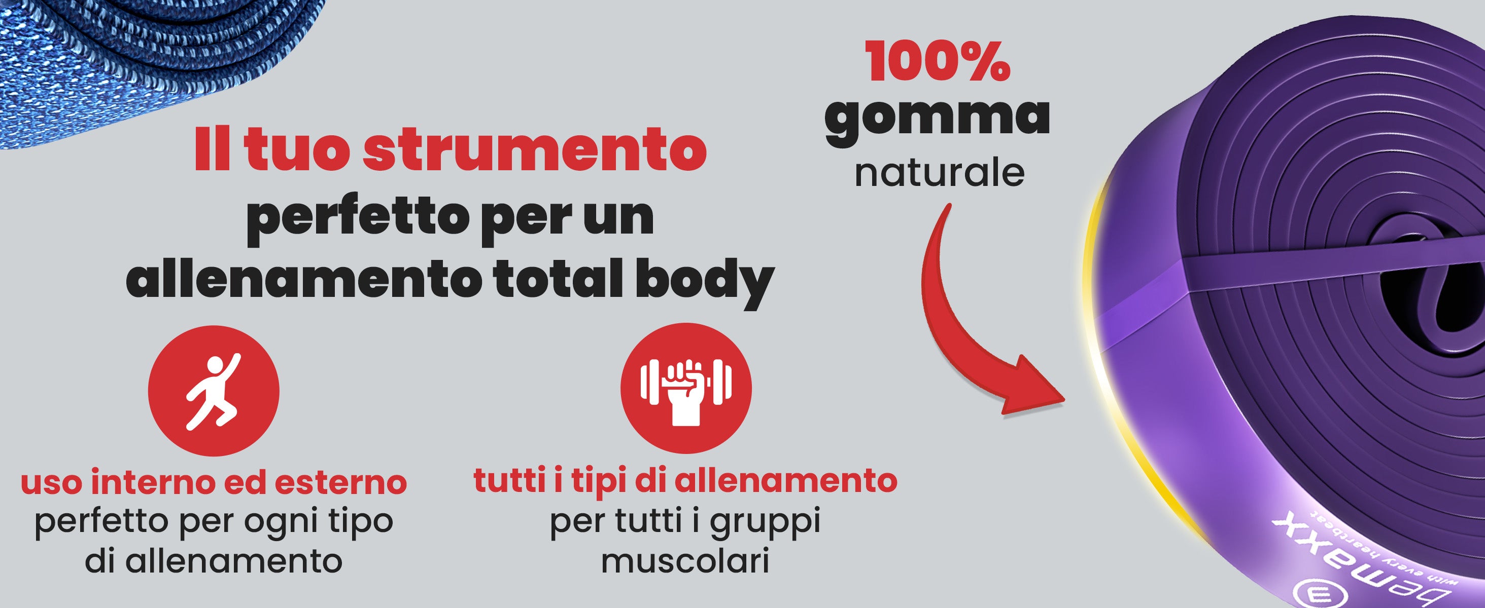 Fasce bemaxx – in gomma naturale, ideali per allenare tutto il corpo e tutti i gruppi muscolari