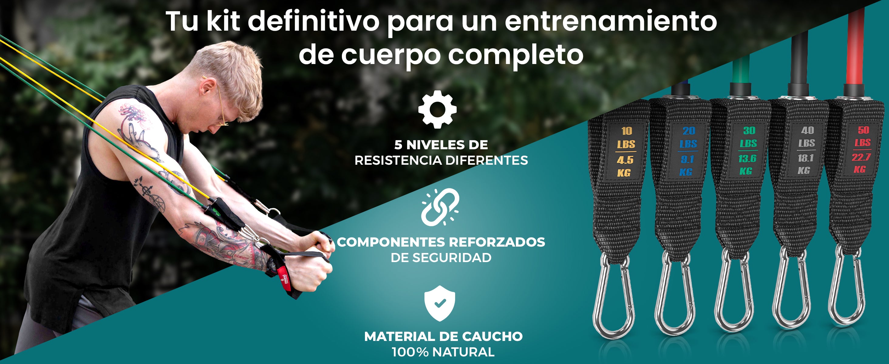Set de bandas de resistencia bemaxx con 5 niveles y componentes de seguridad reforzados