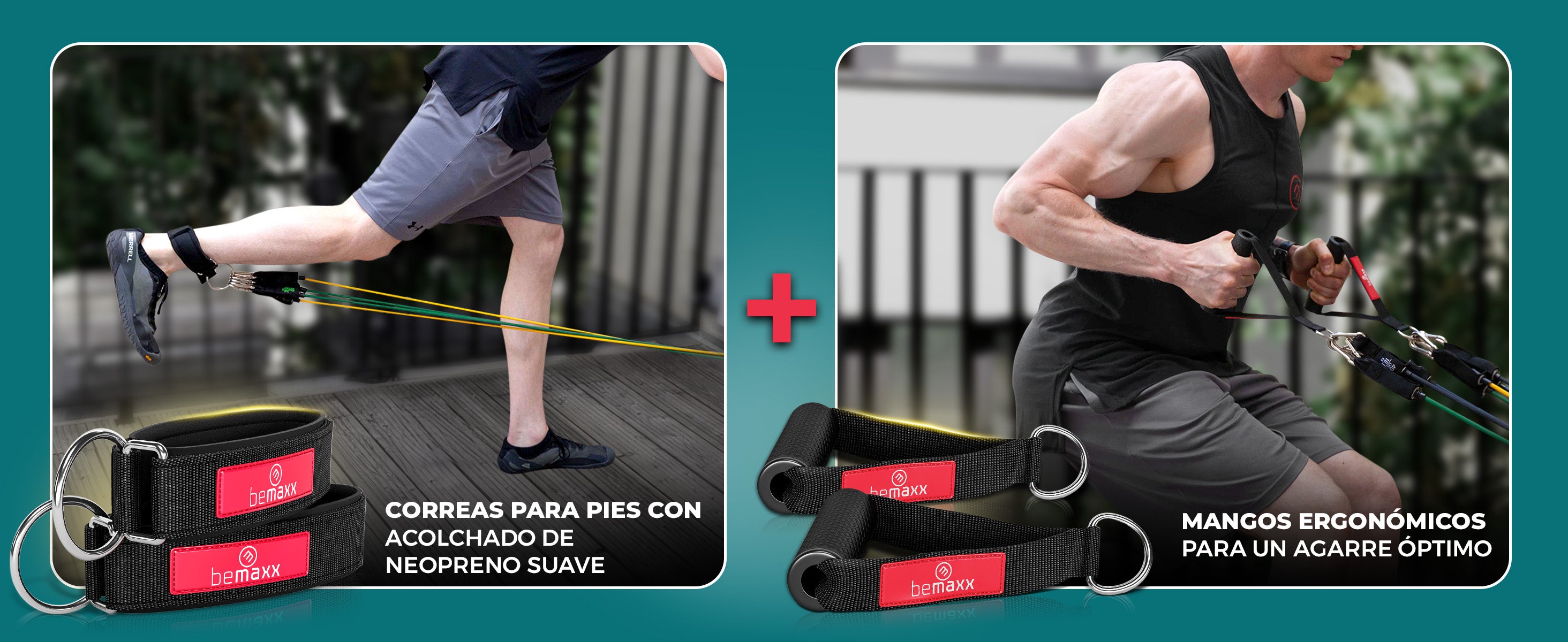 Set bemaxx con bandas de resistencia, correas para pies y mangos ergonómicos