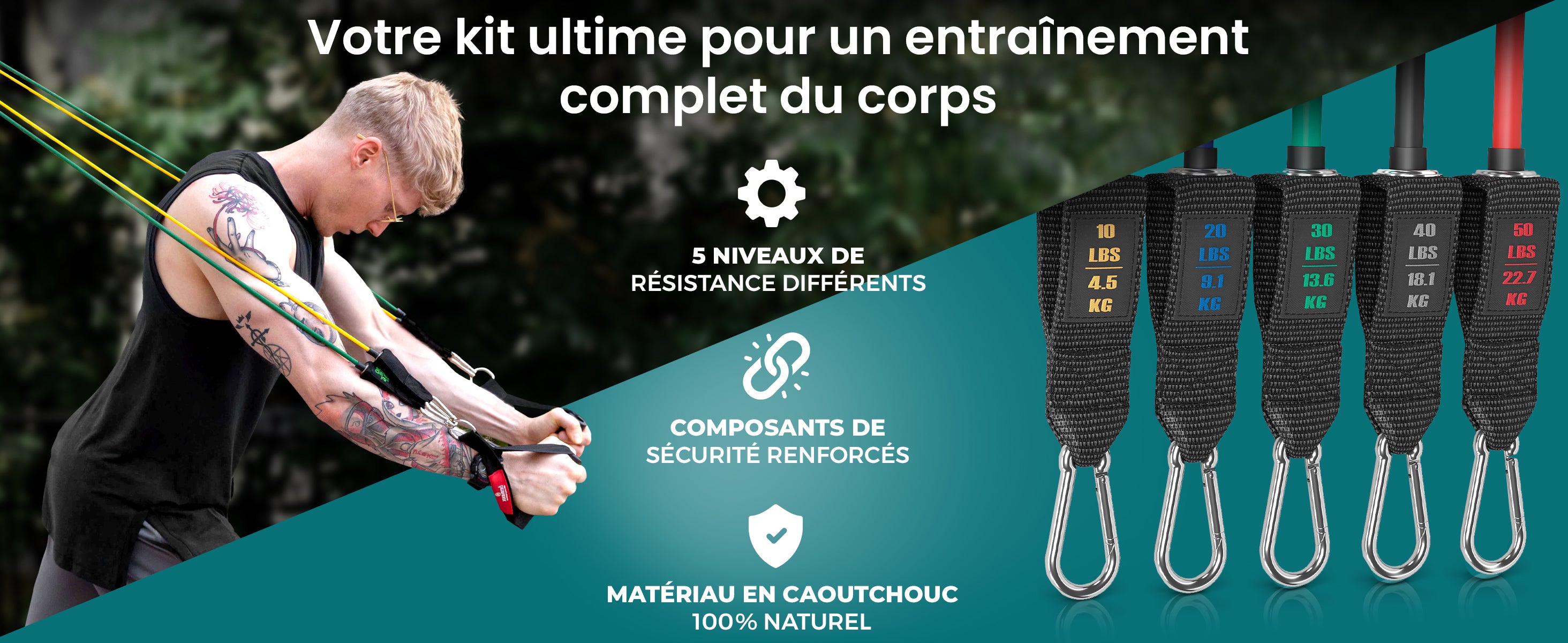 Ensemble d’élastiques bemaxx à 5 niveaux avec sécurité renforcée et caoutchouc naturel