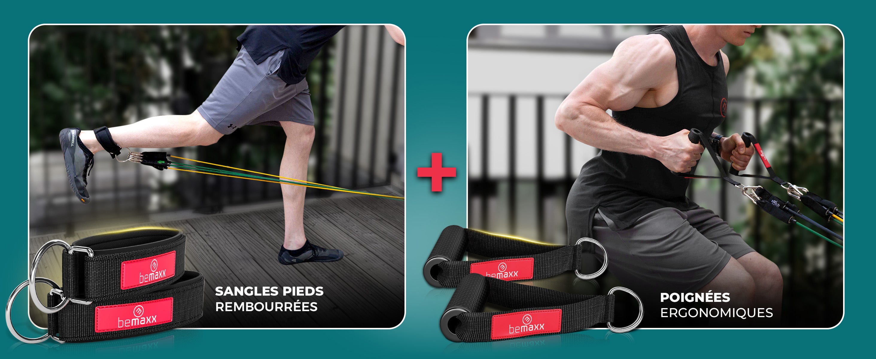 Set bemaxx avec bandes de résistance, sangles de pied et poignées ergonomiques