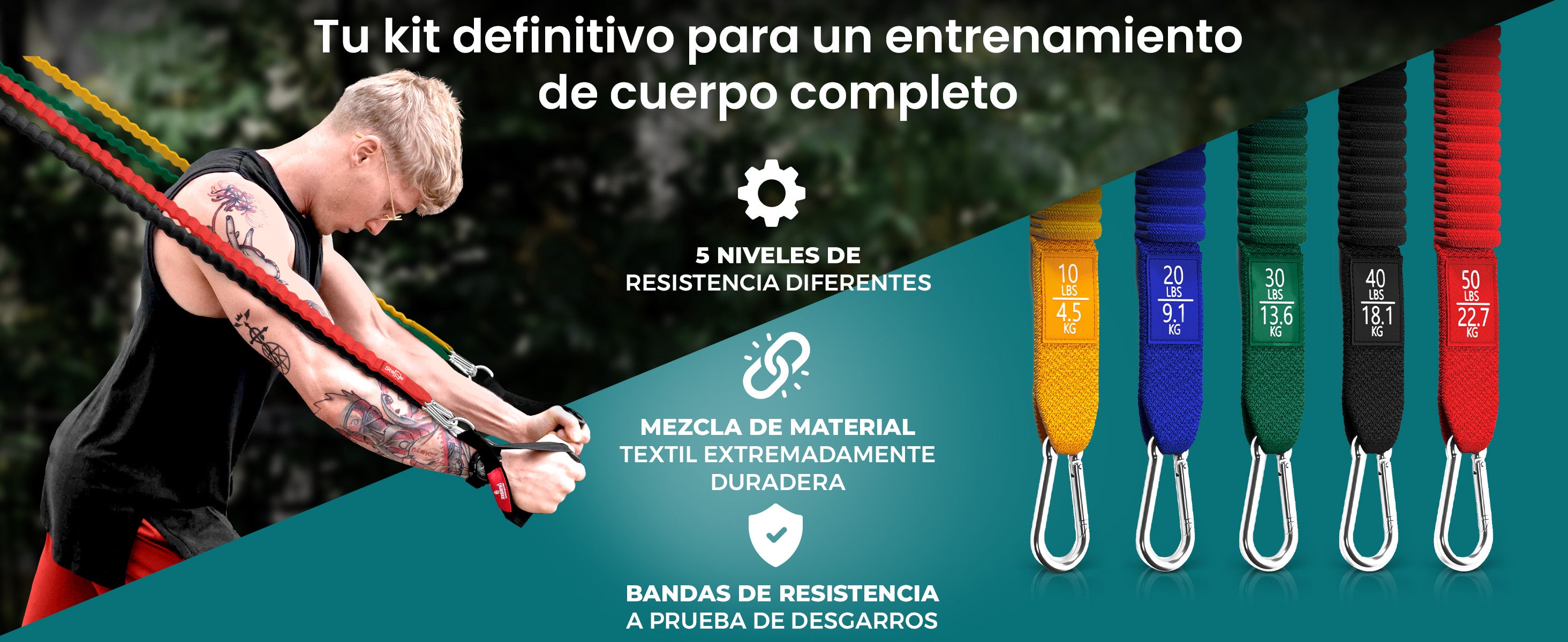 Set de bandas de resistencia bemaxx con 5 niveles y mangas textiles antidesgarro
