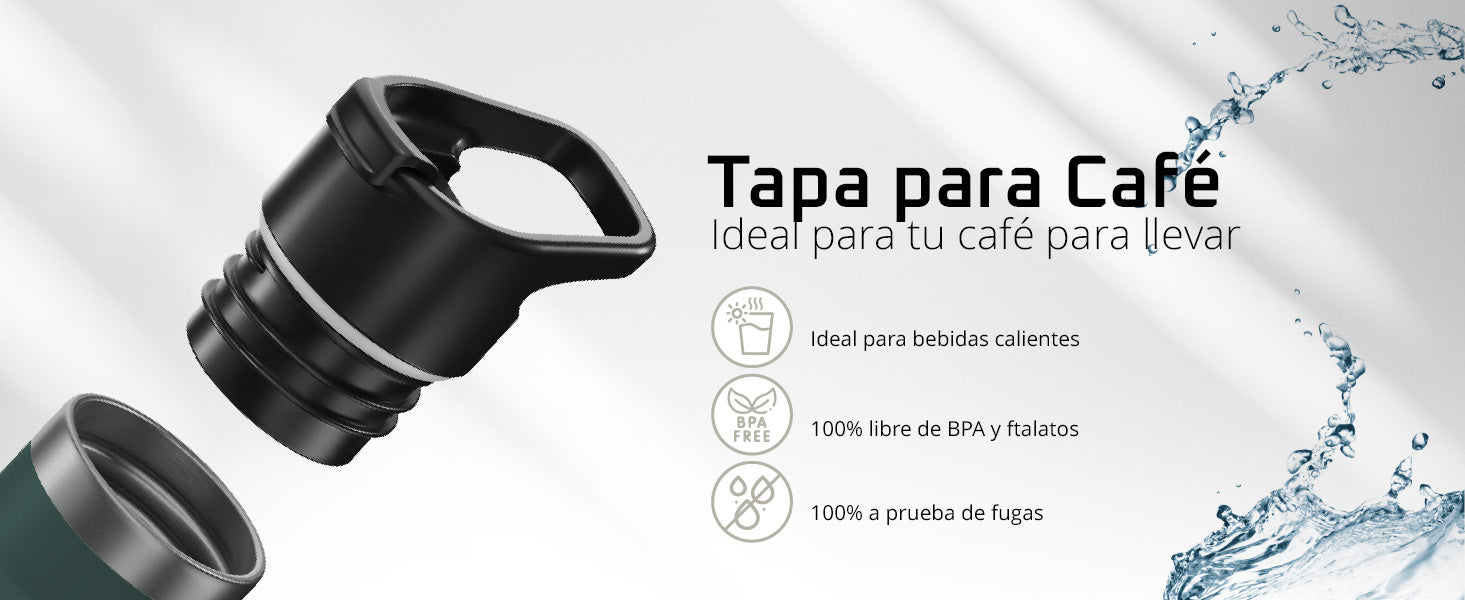 Primer plano de la tapa para café de la bemaxx Active Flask – ideal para bebidas calientes, 100 % a prueba de fugas y libre de BPA.