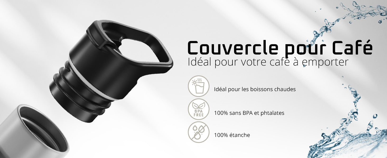 Gros plan sur le couvercle café de la bemaxx Active Flask – idéal pour boissons chaudes, 100 % étanche et sans BPA.