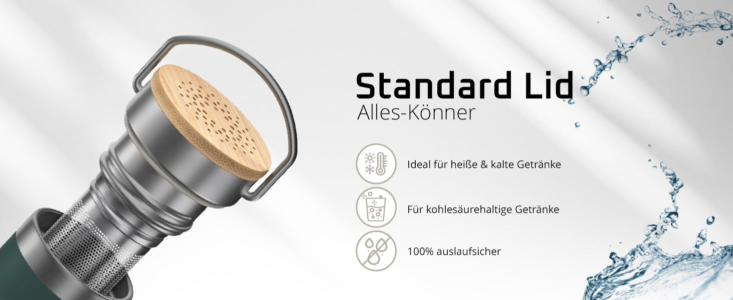 Nahaufnahme des bemaxx Active Flask Standard Lid – für heiße & kalte Getränke, kohlensäuregeeignet und 100 % auslaufsicher.