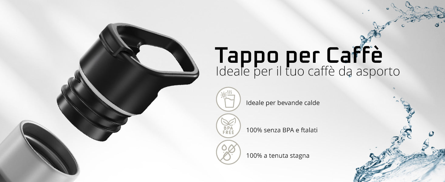 Primo piano del coperchio per caffè della bemaxx Active Flask – ideale per bevande calde, 100 % a tenuta stagna e privo di BPA.