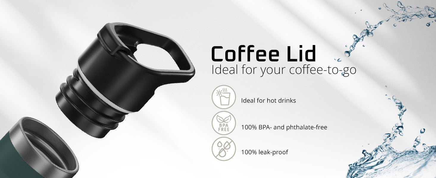 Close-up of bemaxx Active Flask Coffee Lid – ideal for hot beverages, 100 % leak-proof and BPA-free.