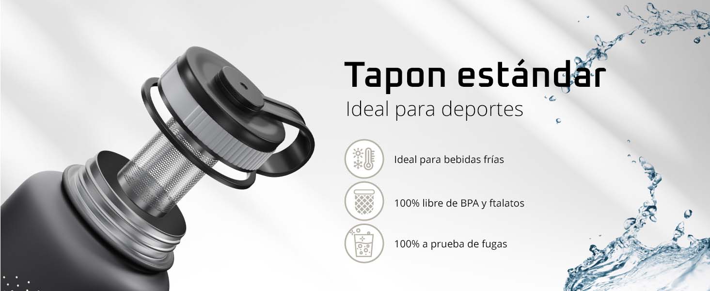 Tapa estándar de bemaxx para Active Flask – ideal para bebidas calientes y frías, incluye filtro de té modular.