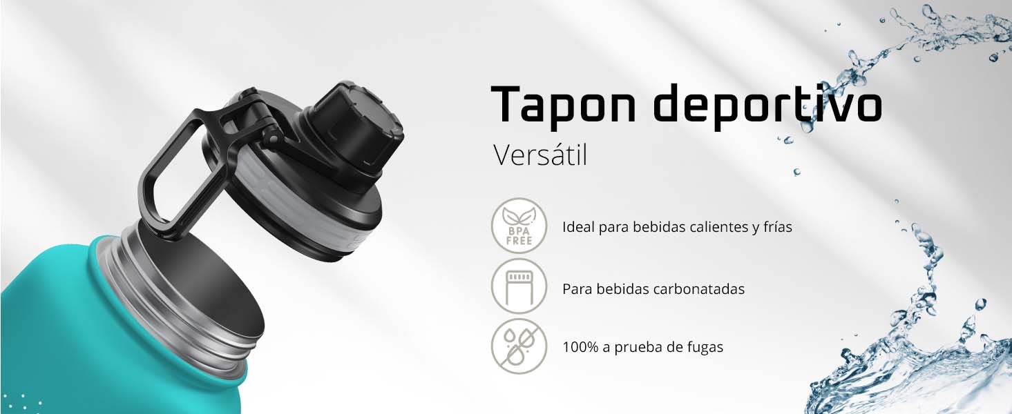 Tapa deportiva bemaxx para Active Flask – 100 % libre de BPA, a prueba de fugas y con cierre seguro, ideal para el deporte.