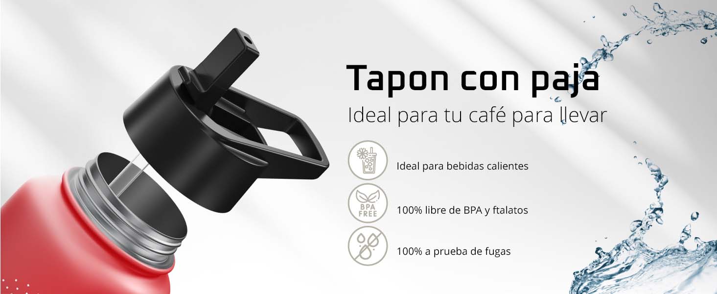 Tapa con pajita bemaxx para Active Flask – ideal para bebidas frías y actividades al aire libre, libre de BPA y a prueba de fugas.
