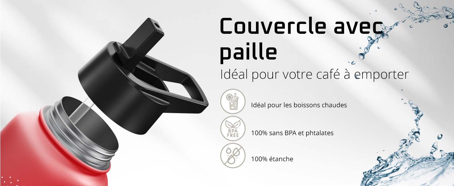 Bouchon avec paille bemaxx pour Active Flask – idéal pour boissons fraîches et usage extérieur, sans BPA et étanche.