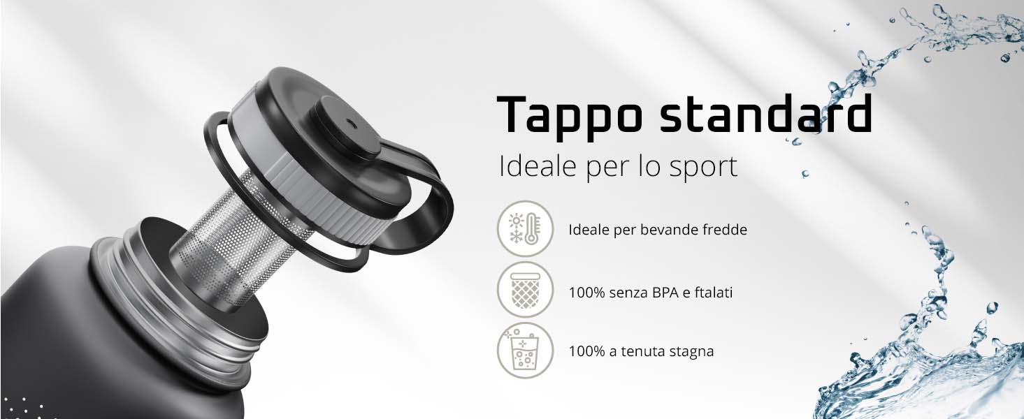 Coperchio standard bemaxx per Active Flask – ideale per bevande calde e fredde, incluso filtro modulare per tè.