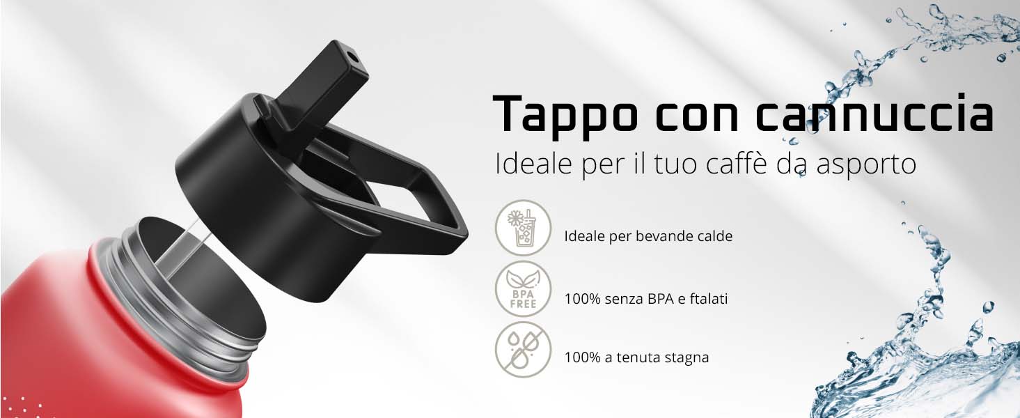 Coperchio con cannuccia bemaxx per Active Flask – ideale per bevande fresche e attività outdoor, privo di BPA e a tenuta stagna.