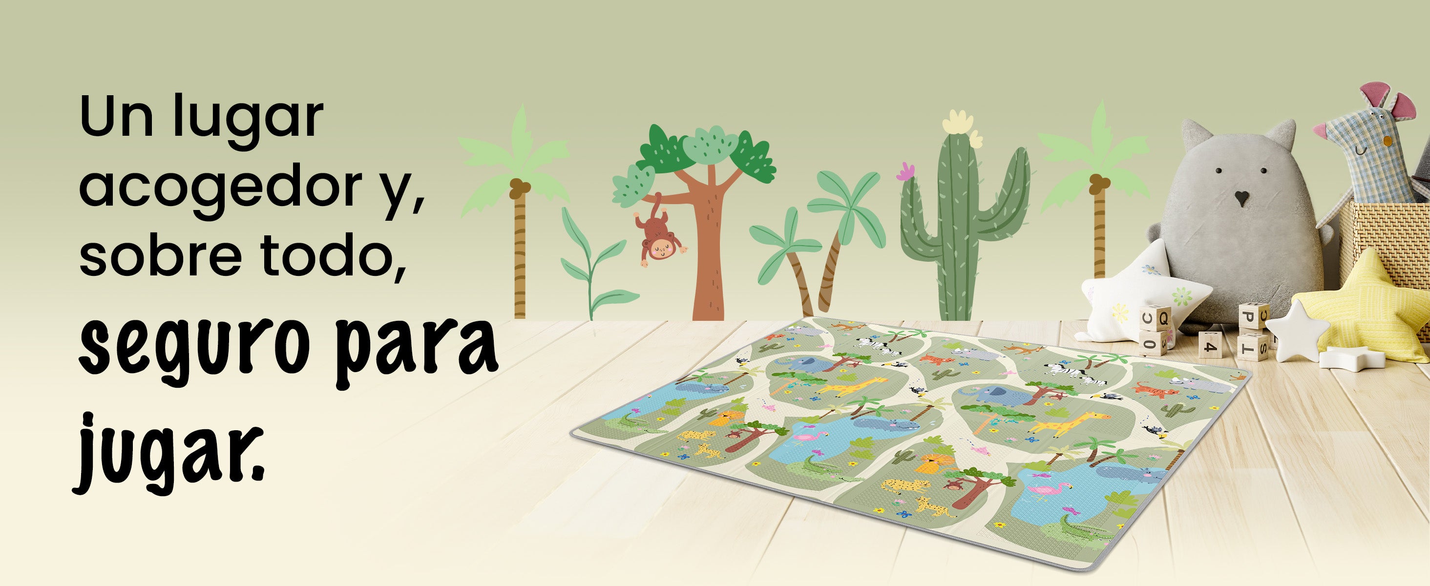 Alfombra de juego acogedora y segura con diseño de safari animal