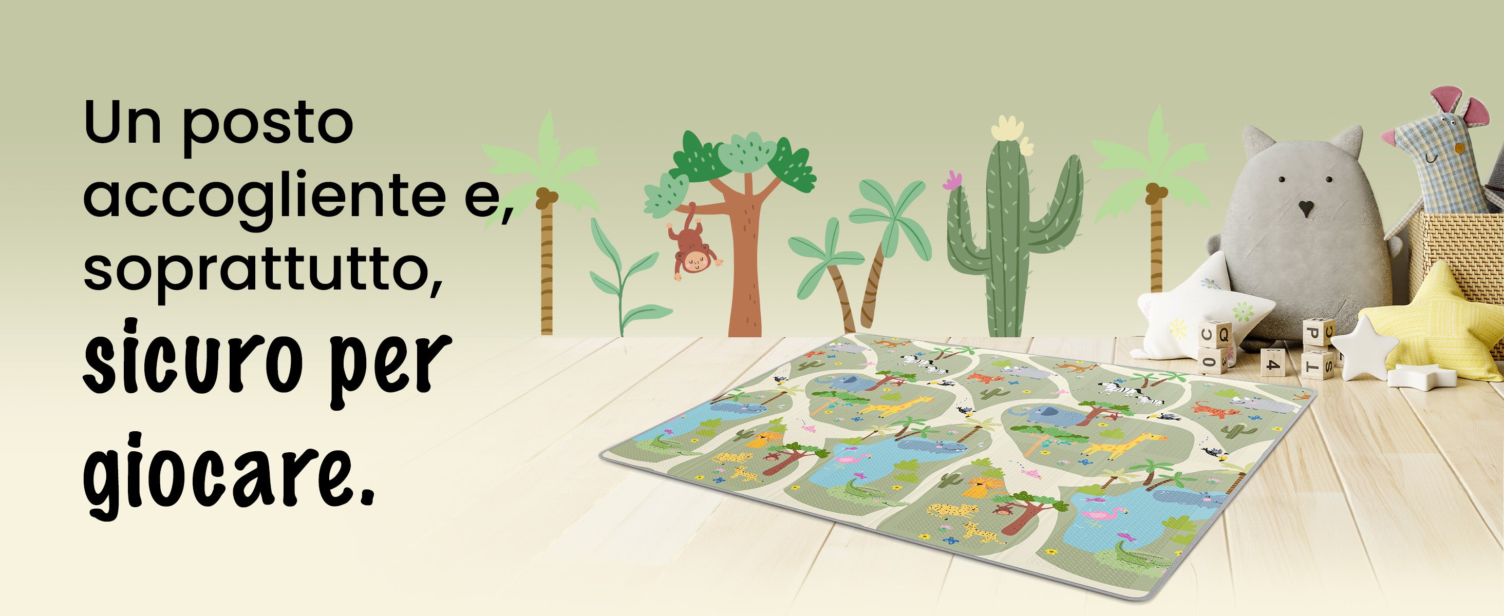 Tappeto da gioco accogliente e sicuro con design safari di animali