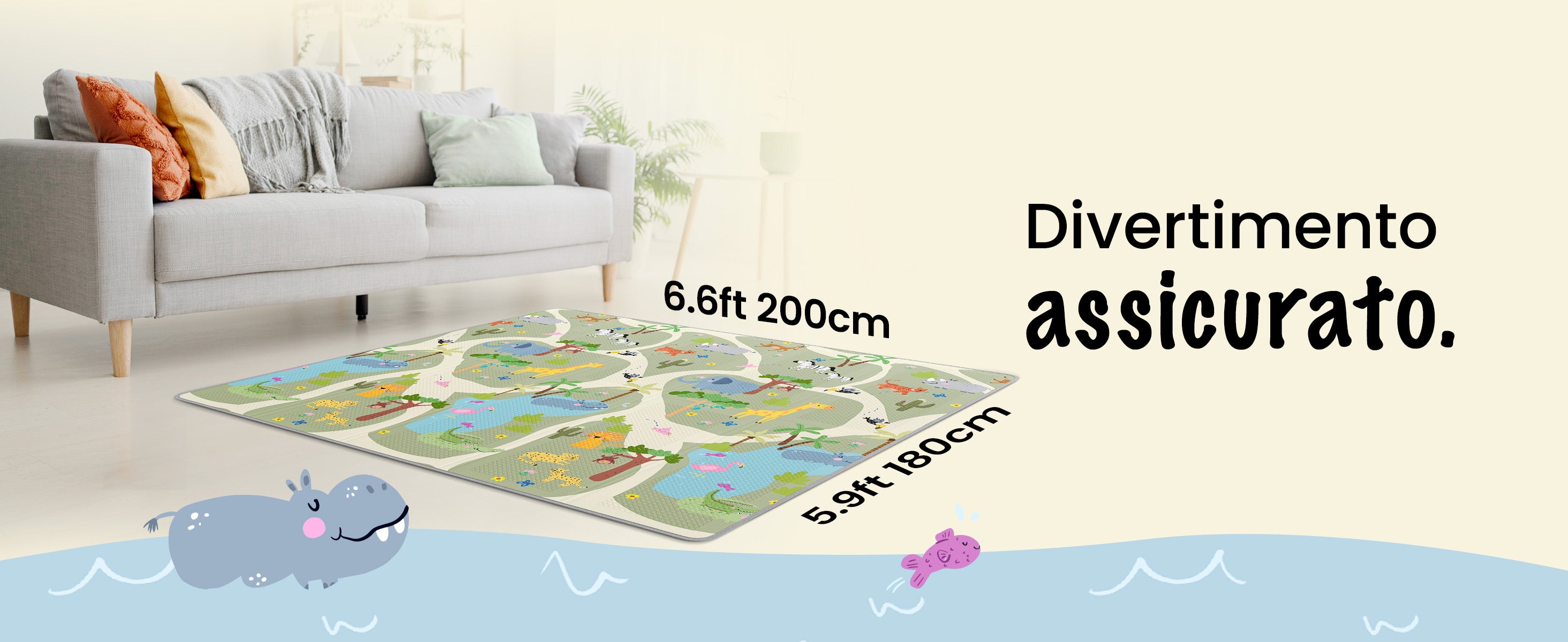 Tappeto da gioco Mapalou 200x180cm – divertente e sicuro per bambini
