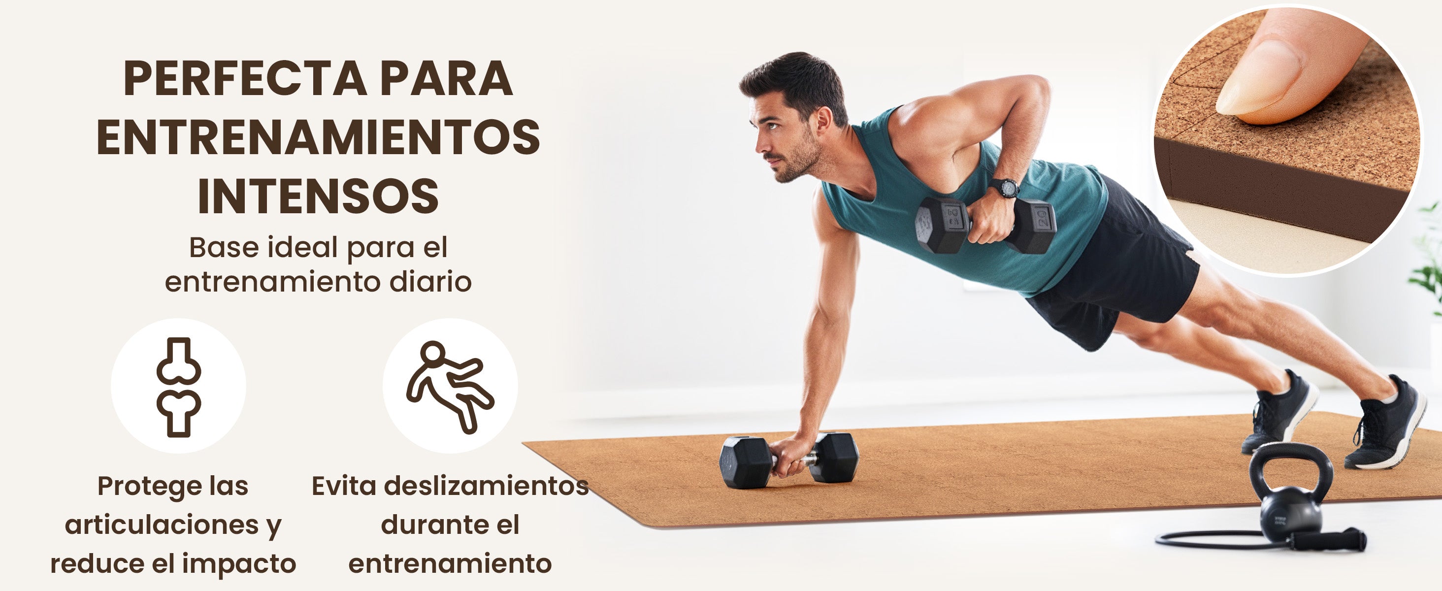 Esterilla de corcho bemaxx para entrenamientos intensos – protege las articulaciones y evita deslizamientos.