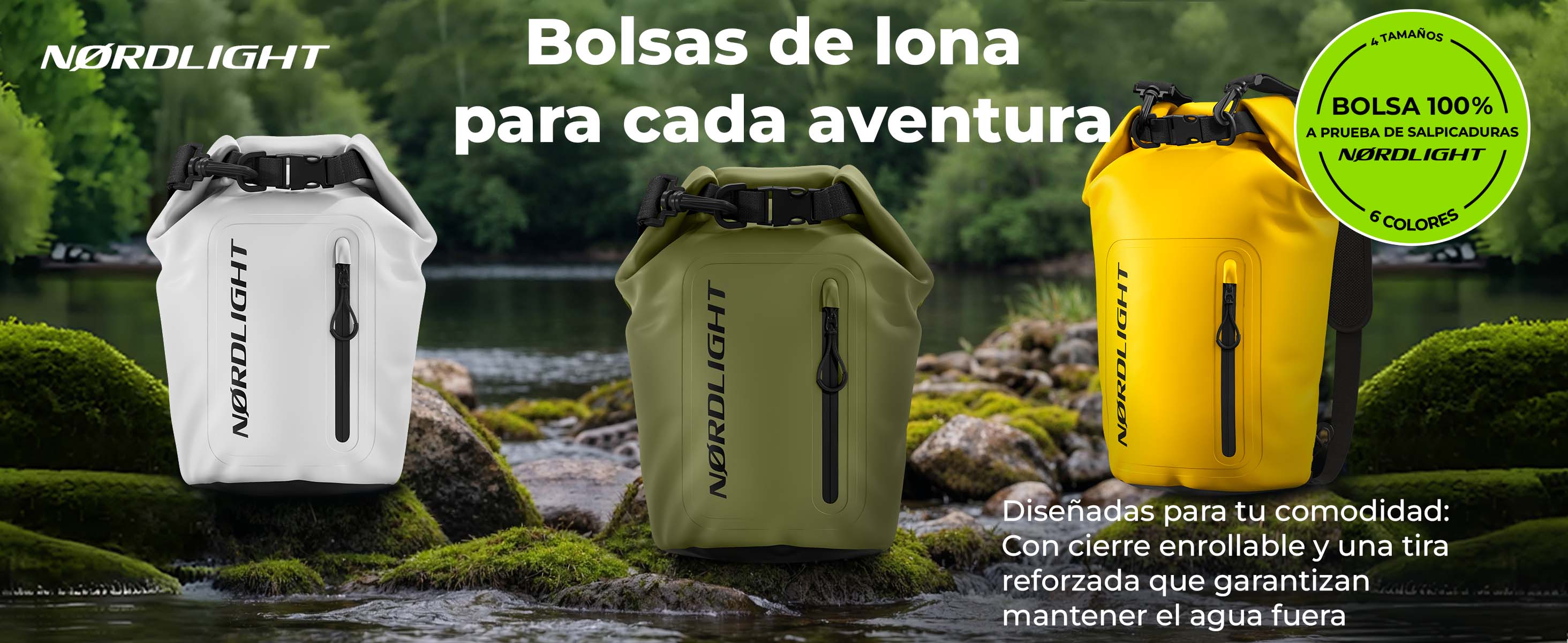 Bolsas impermeables Nørdlight – 4 tamaños, 6 colores, cierre enrollable y a prueba de salpicaduras