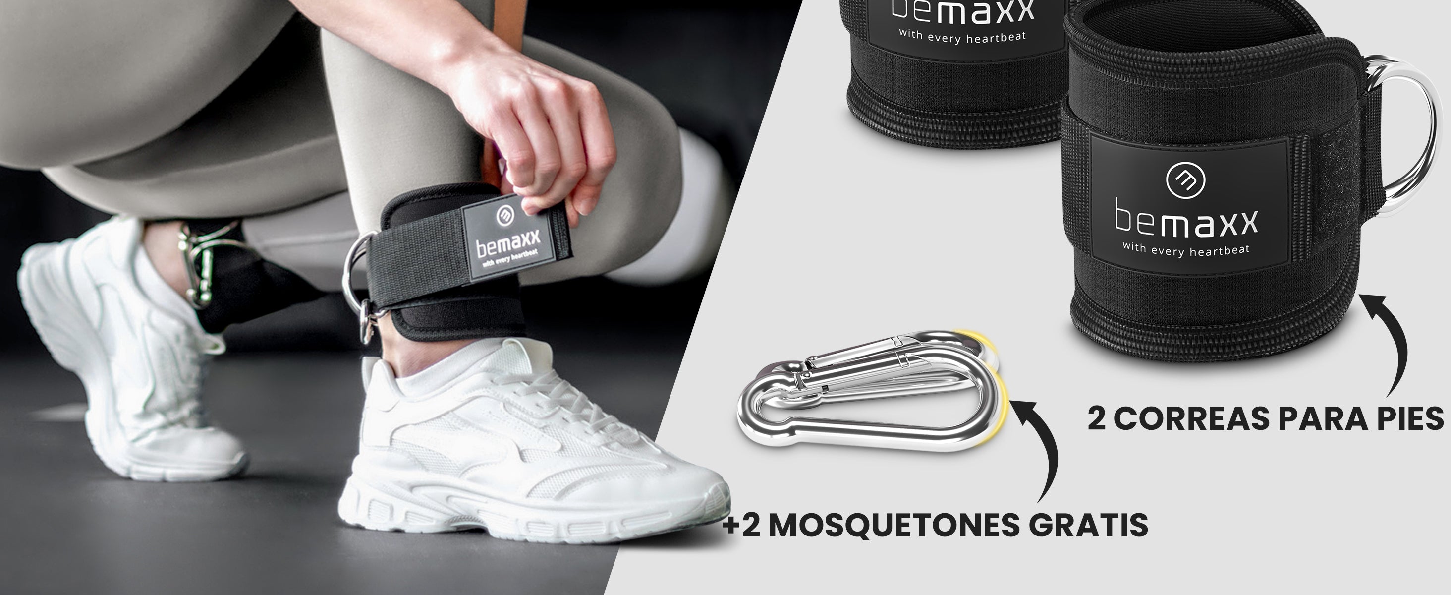 Correas para pies bemaxx con 2 tobilleras y 2 mosquetones gratis – perfectas para poleas