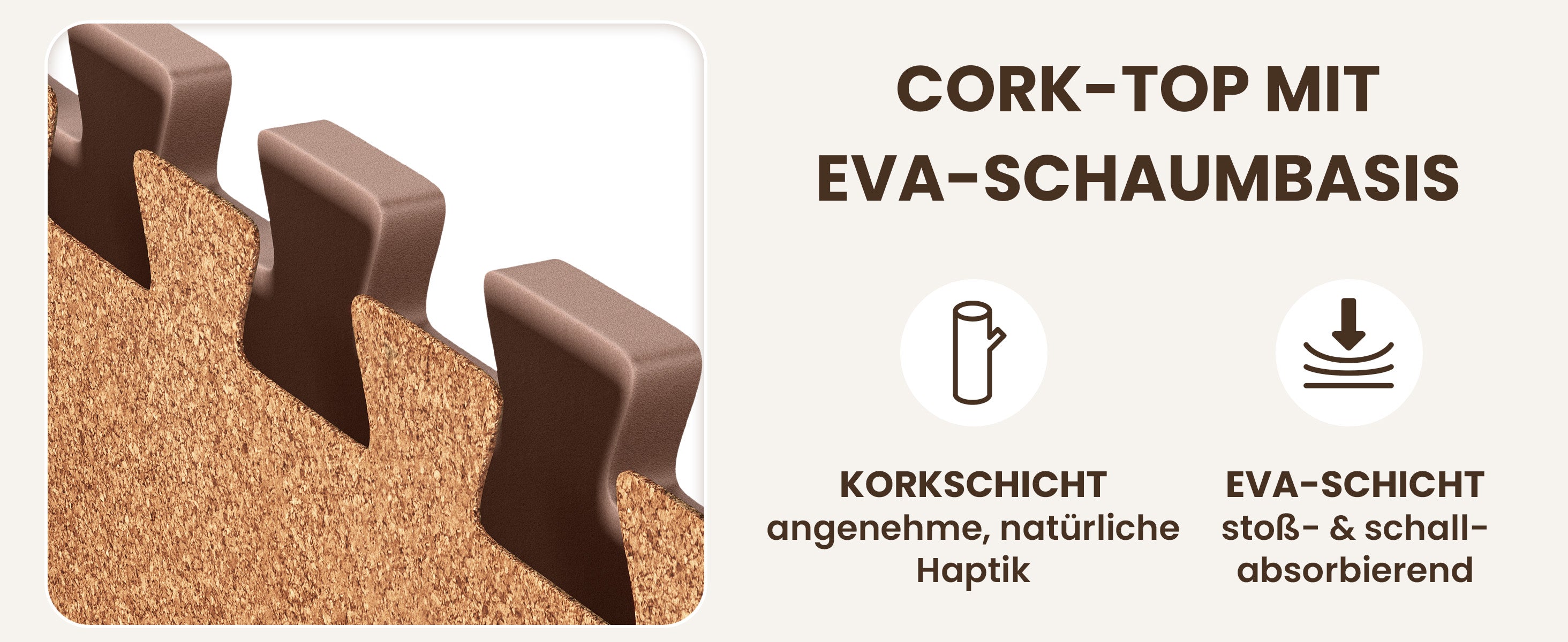 bemaxx Fitnessmatte mit Korkoberfläche und EVA-Schaumbasis – natürlicher Grip und effektive Dämpfung.