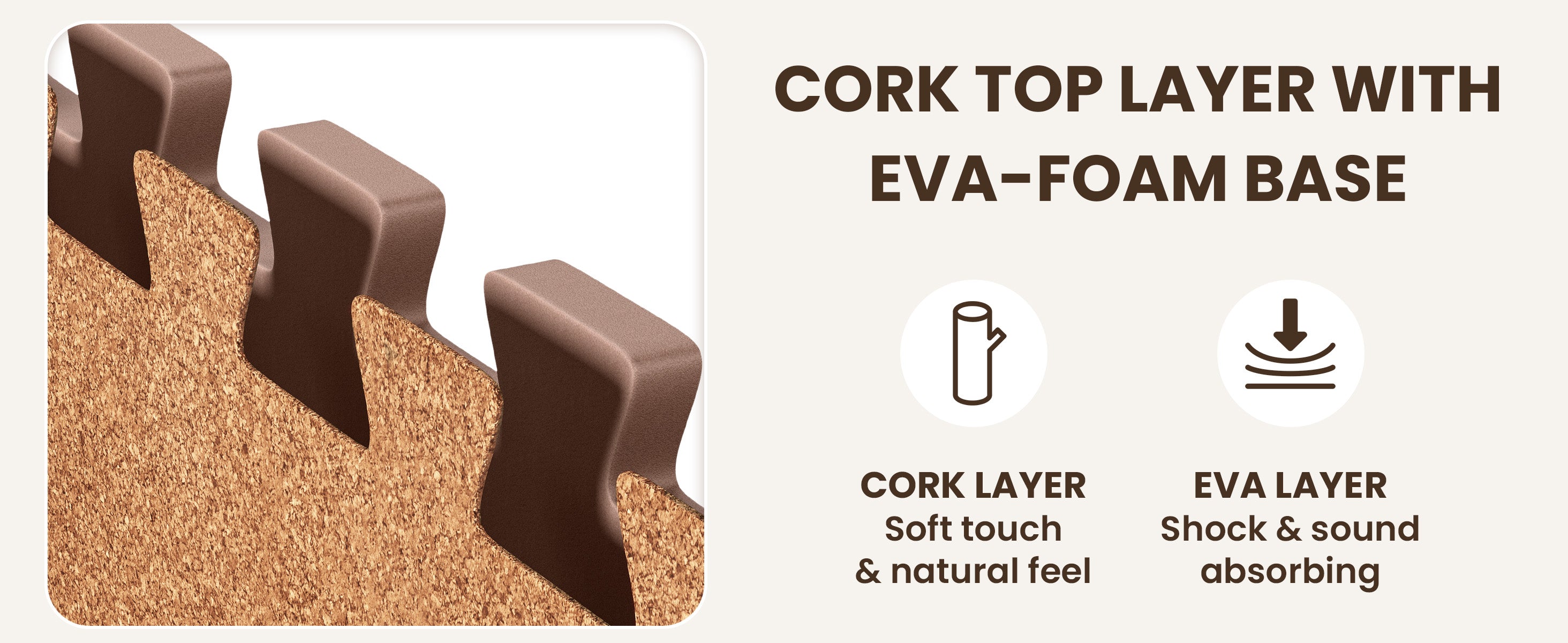 bemaxx fitness mat with cork top and EVA foam base – natural grip with excellent shock absorption.