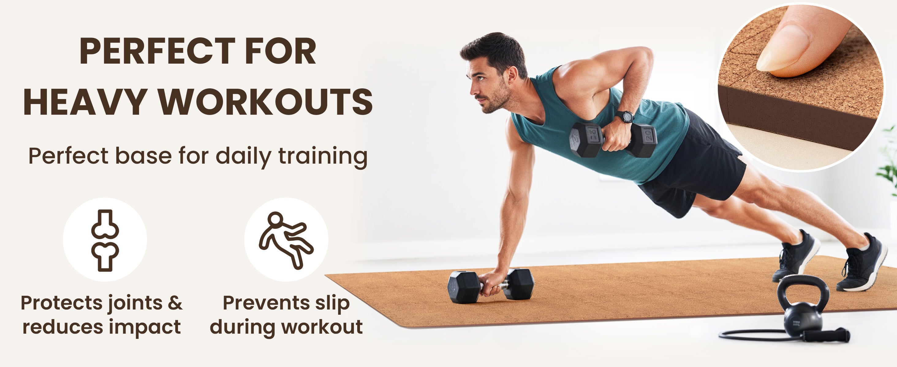 bemaxx cork fitness mat for intense workouts – joint-friendly, non-slip and ideal for strength training.