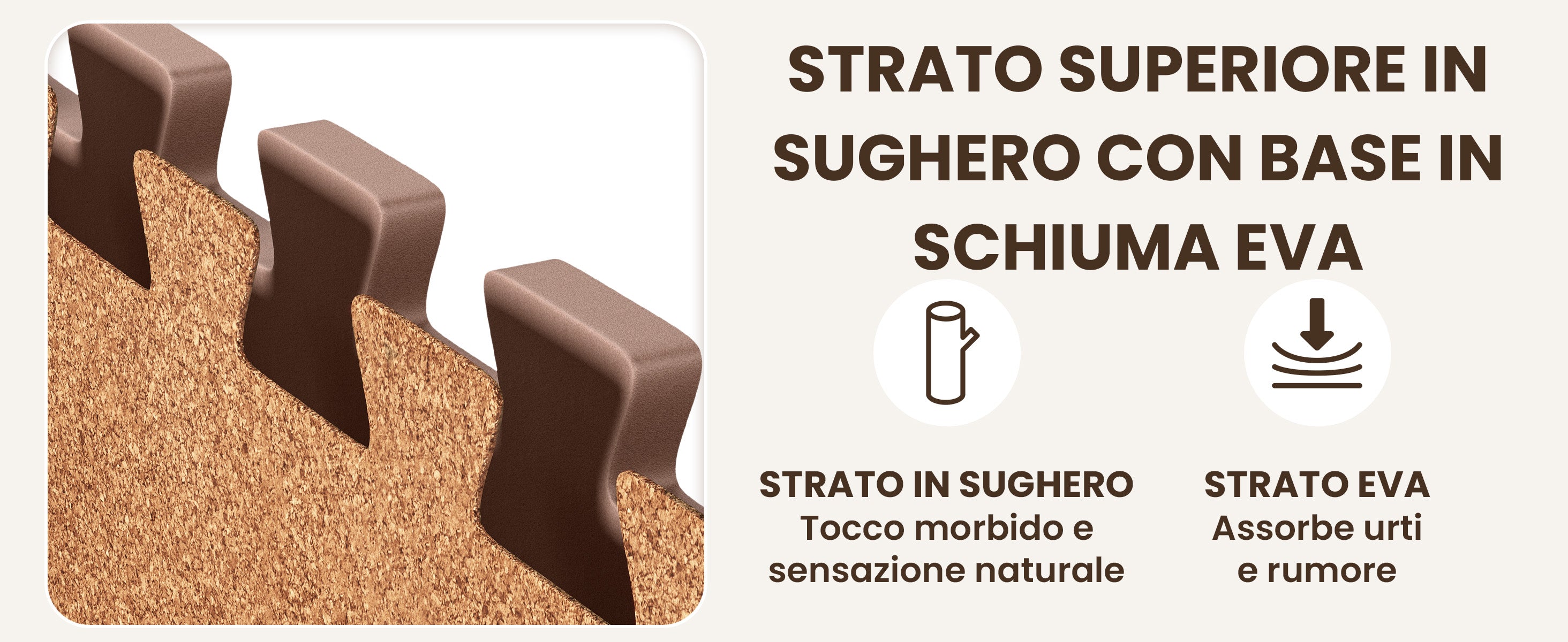 Tappetino bemaxx con strato in sughero e base in EVA – presa naturale e ammortizzazione efficace.